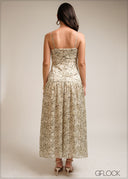 Beige and green floral, low waist maxi dress
