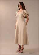 Puff Sleeve Midi Dress - 290726