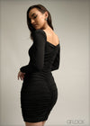 Long Sleeve Ruched Mini Dress -220825