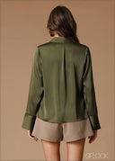 Lapel Collar Long Sleeve Top - 140826