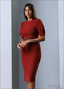 Puff Sleeve Midi Dress - 211125