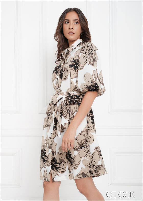 Balloon Sleeve Shirt Dress - 150923