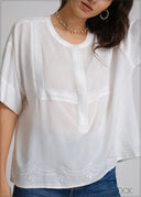 Half Placket Embroidery Top - 250425