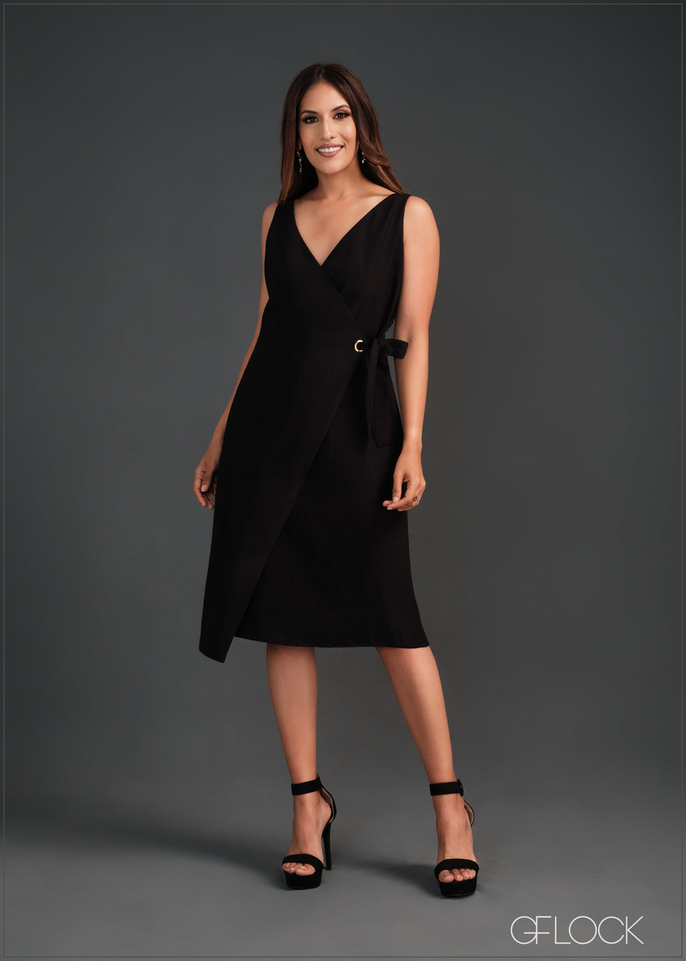 Ring Detail Tie Up Midi Dress - 170723