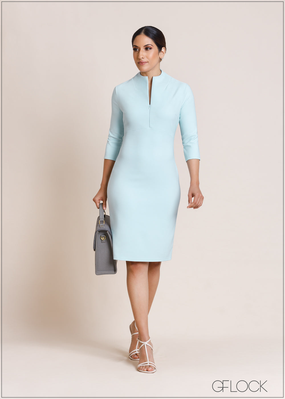 Three Quarter Sleeve Dress With Front Opening - 080424