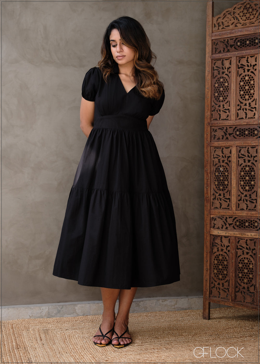 Puff Sleeve Midi Dress - 131025