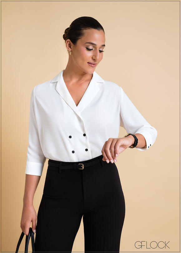 Lapel Collar Double Breasted Shirt - 250324