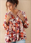 Printed Puff Sleeve Top - 140926