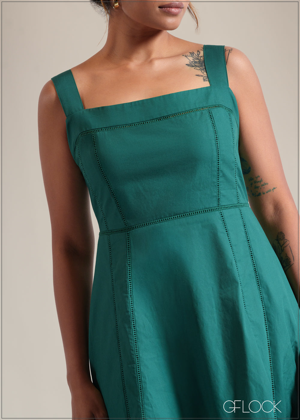 Lace Insert Midi Dress - 250825