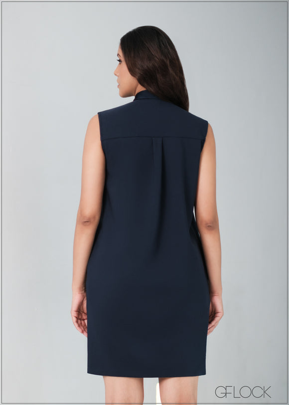 Sleeveless Mini Dress With Collar - 061123