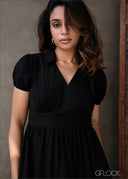 Puff Sleeve Midi Dress - 131025