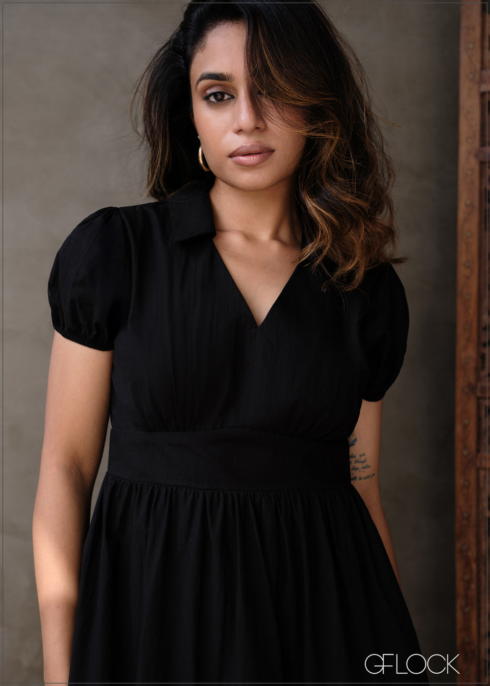 Puff Sleeve Midi Dress - 131025