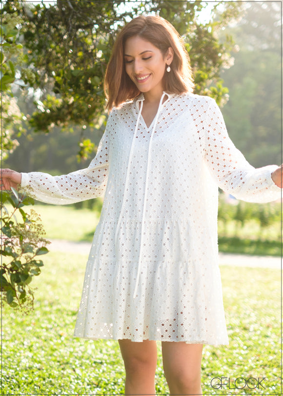 Cotton Long Sleeves Tiered Dress - 100524