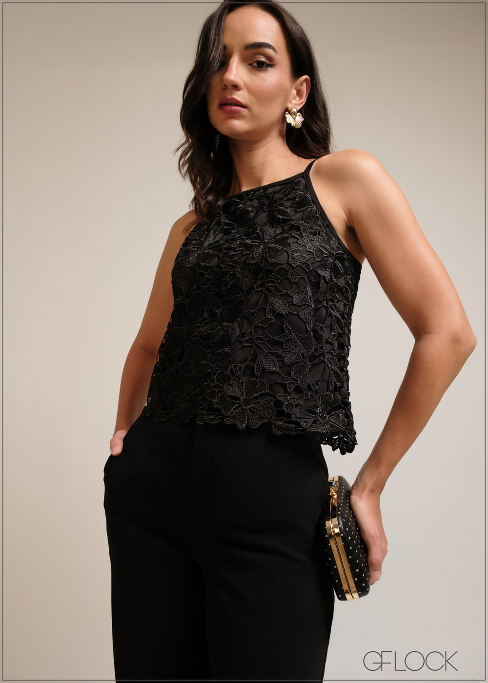 Black lace strappy cami top
