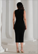 Shoulder Detail Bodycon Midi Dress - 090625