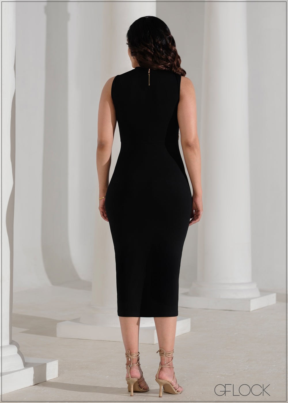 Shoulder Detail Bodycon Midi Dress - 090625