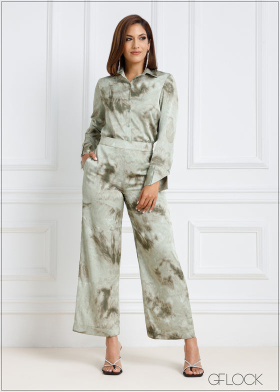 High Waisted Marble Print Straight Cut Pant - 221223