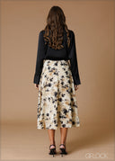 Printed High Waist Midi Skirt - 140826