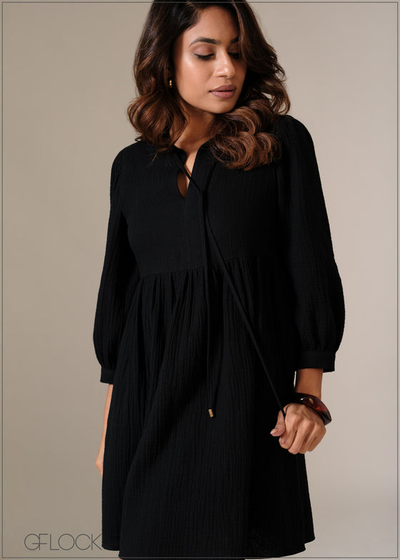 Balloon Sleeve Gauze Dress - 090126