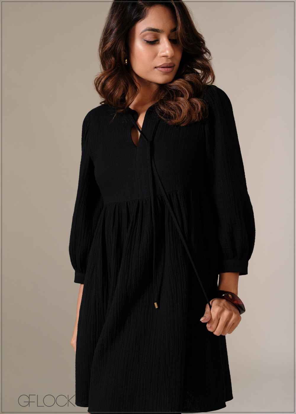 Balloon Sleeve Gauze Dress - 090126