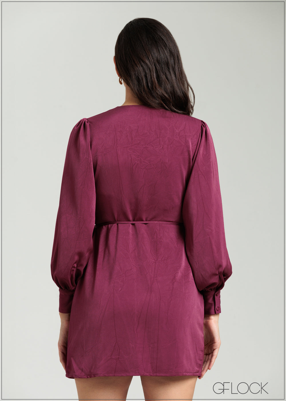 Balloon Sleeve Wrap Mini Dress - 080825