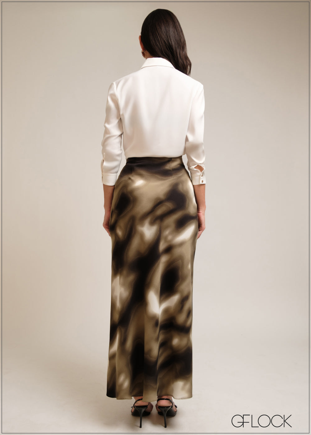 Green gradient printed maxi bias skirt
