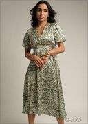 Puff Sleeved Midi Dress - 231026