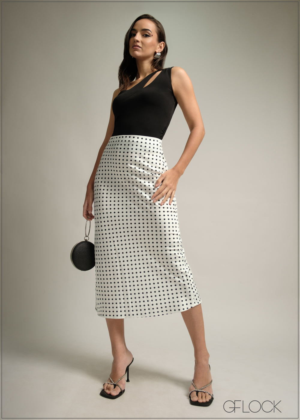 Polka Dot Printed Midi Skirt - 220825