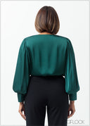 Bishop Sleeved Cuff Detailed Satin Top - 160625