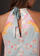 Chic halter neck top with a vibrant print