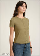 Button Down Rib T-Shirt - 030826