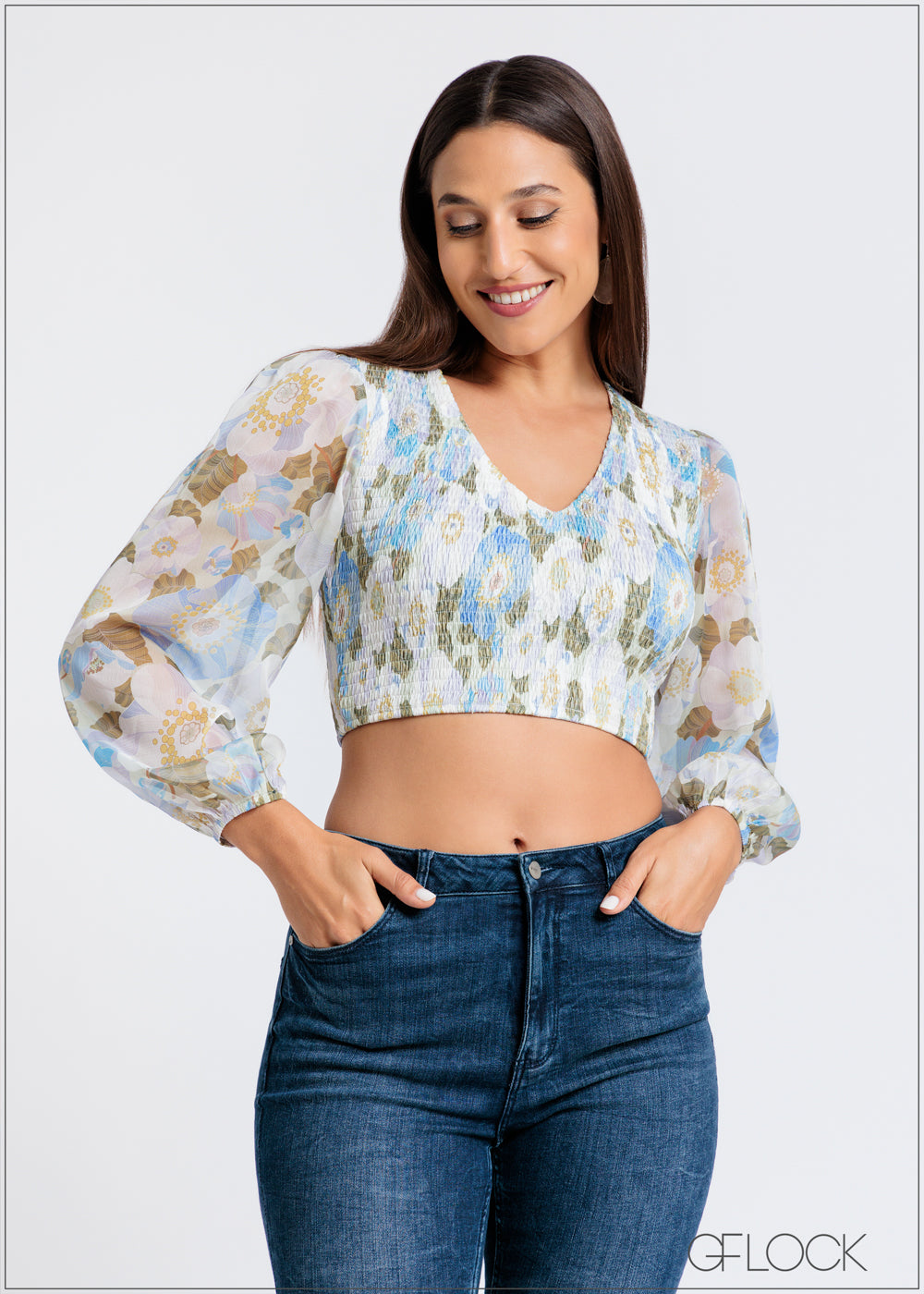 smocked top long sleeve