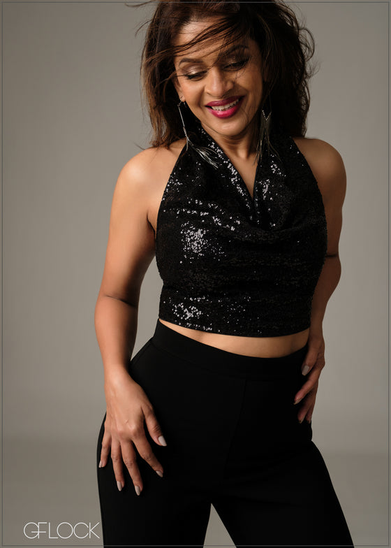 Cowl Neck Crop Top - 051225