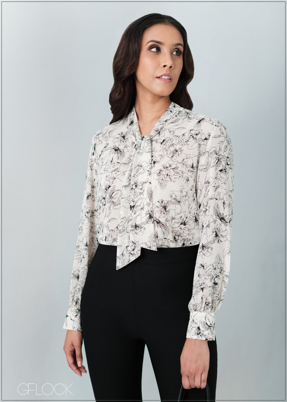 Puff Sleeve Blouse With Front Tie - 01 - 061123