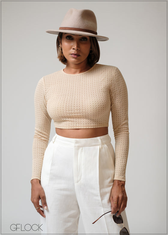 Long Sleeve Mesh Crop Top - 230625