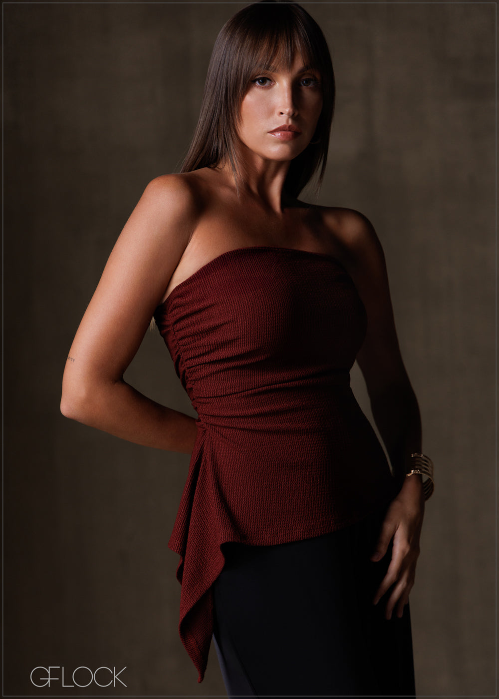 Side Ruched Strapless Top - 191225