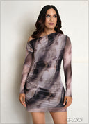 Asymmetrical Neck Mini Dress - 140625