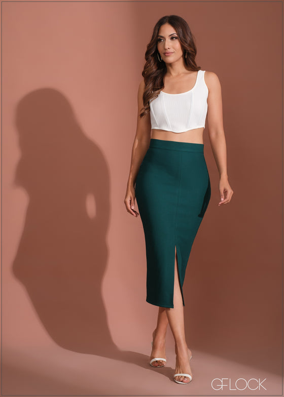 Front Slit Detail Midi Skirt - 070723