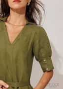 Puff Sleeve Linen Maxi Dress - 120826