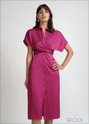 Knot Detail Collared Midi Dress - 270426