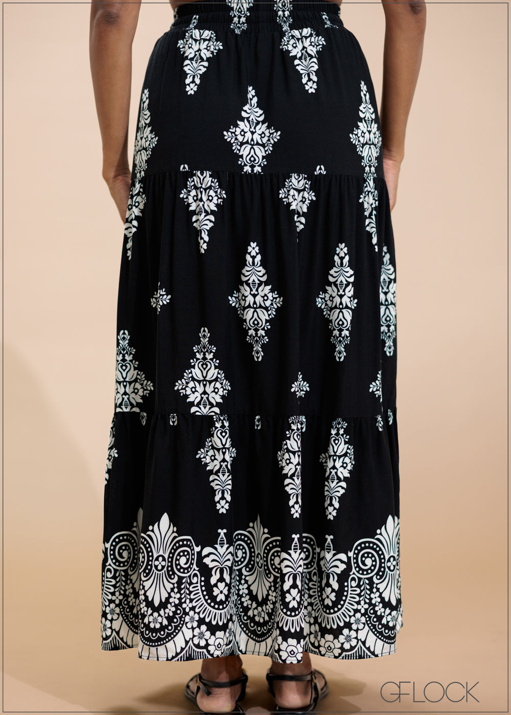 Border Printed Maxi Skirt - 230725