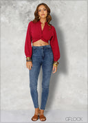 Tie Back Tunic Collar Crop Top