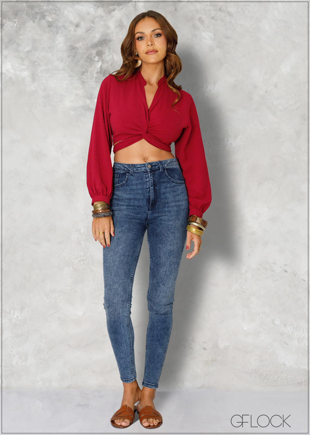 Tie Back Tunic Collar Crop Top