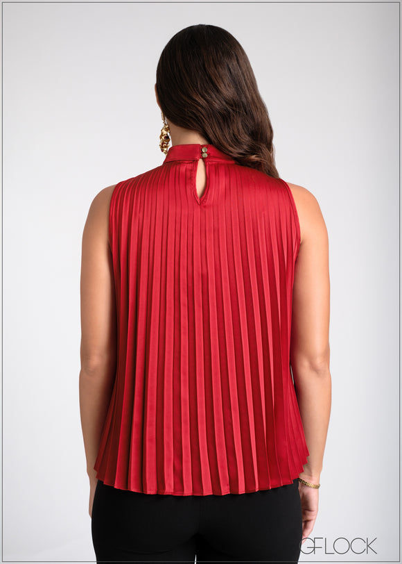 High Neck Sleeveless Pleated Top - 100225