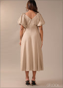 Puff Sleeve Midi Dress - 290726