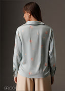 Printed satin button-down shirt with classic collar