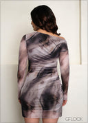 Asymmetrical Neck Mini Dress - 140625