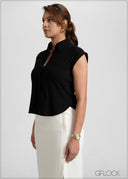 Collared Turn-Up Detailed Top - 051026