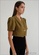 Puff Sleeved V-Neck Top - 070926