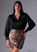 Puffed Sleeve V-Neck Top - 211225C